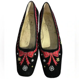 Vintage NINA 80's Black velvet embroidered holiday novelty flats